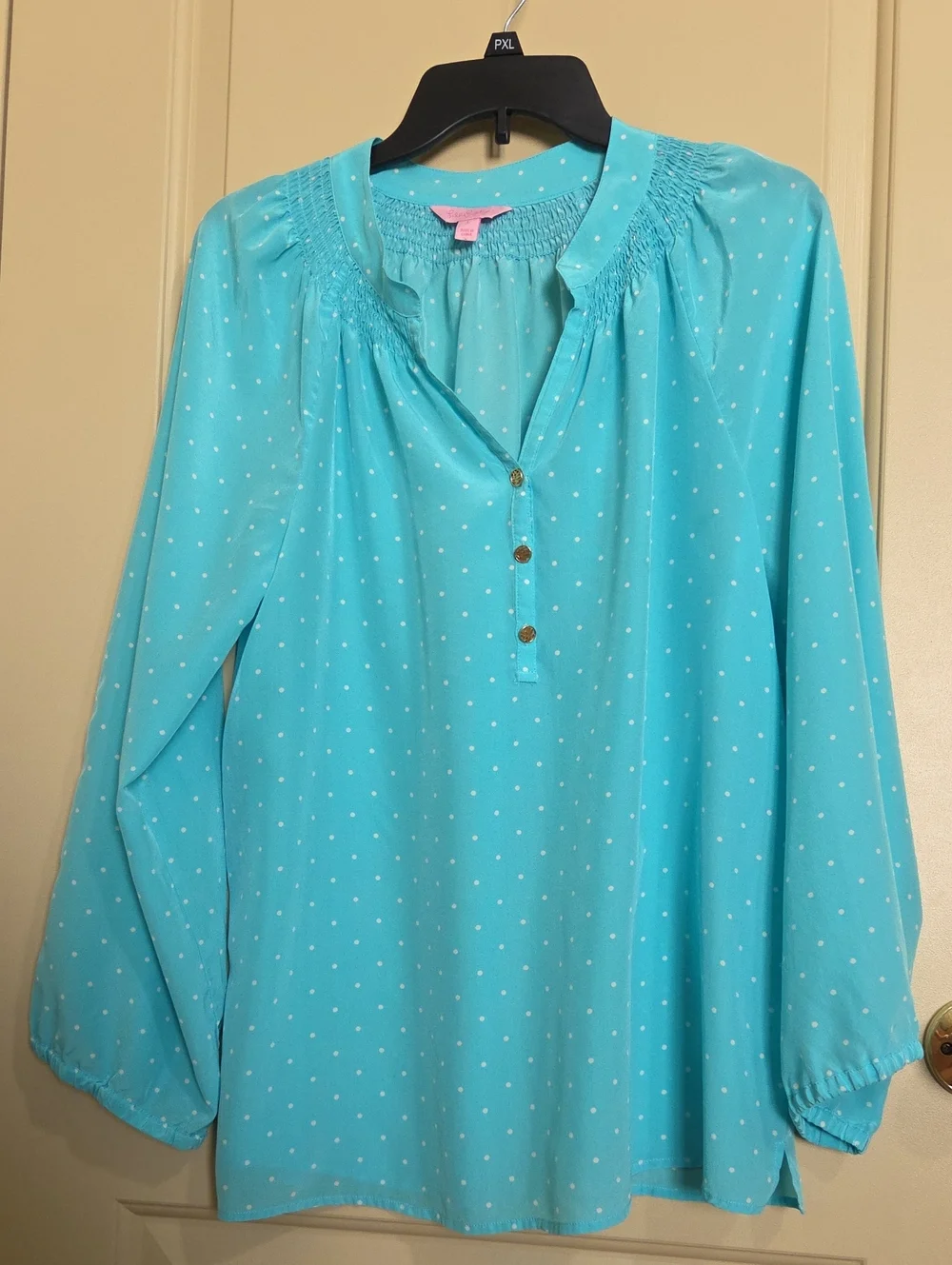 Lilly Pulitzer Light Blue Polka Dot Long-Sleeve Women's Blouse